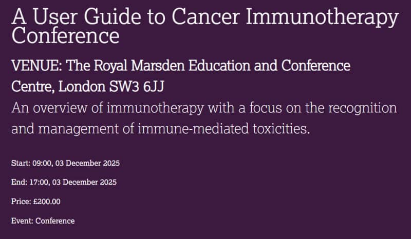 "Практическое руководство по иммунотерапии рака", конференция (A User Guide to Cancer Immunotherapy Conference), 3 декабря, Лондон